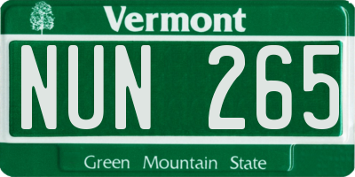 VT license plate NUN265
