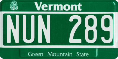 VT license plate NUN289