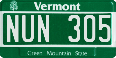 VT license plate NUN305