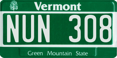 VT license plate NUN308