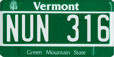 VT license plate NUN316