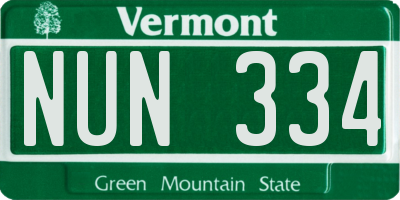 VT license plate NUN334