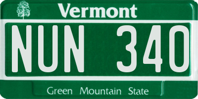 VT license plate NUN340