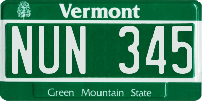 VT license plate NUN345