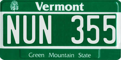 VT license plate NUN355