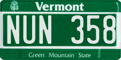 VT license plate NUN358