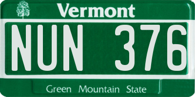VT license plate NUN376