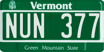 VT license plate NUN377