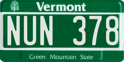 VT license plate NUN378