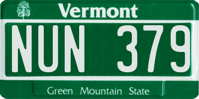 VT license plate NUN379