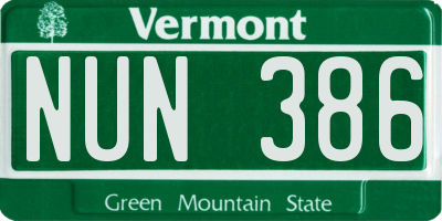 VT license plate NUN386