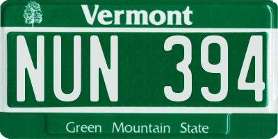 VT license plate NUN394