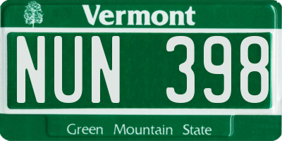 VT license plate NUN398