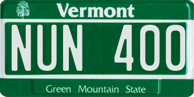 VT license plate NUN400