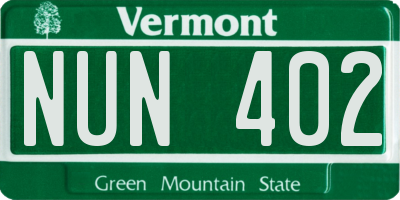 VT license plate NUN402