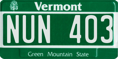 VT license plate NUN403