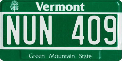 VT license plate NUN409