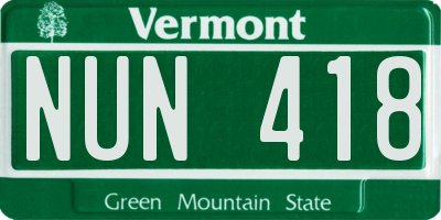 VT license plate NUN418