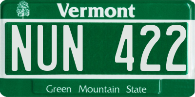 VT license plate NUN422