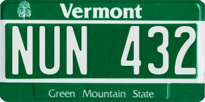 VT license plate NUN432