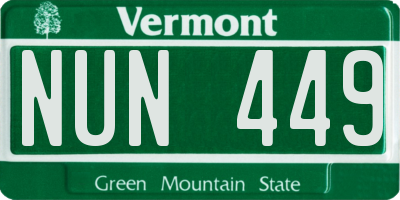 VT license plate NUN449