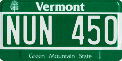 VT license plate NUN450