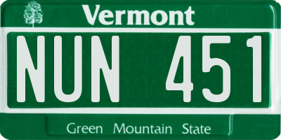 VT license plate NUN451