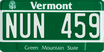 VT license plate NUN459