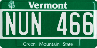 VT license plate NUN466