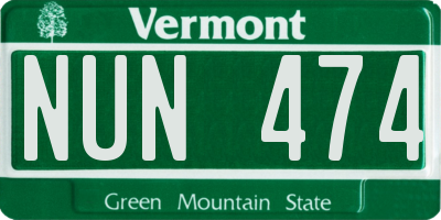 VT license plate NUN474