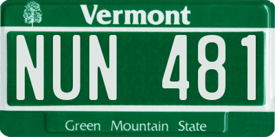 VT license plate NUN481