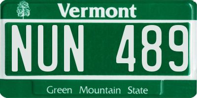 VT license plate NUN489