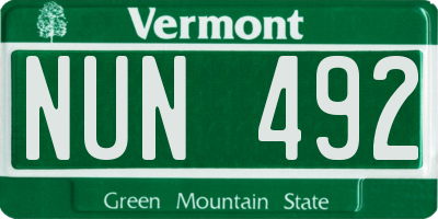 VT license plate NUN492