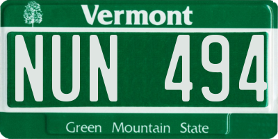 VT license plate NUN494