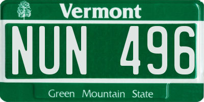 VT license plate NUN496