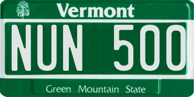 VT license plate NUN500