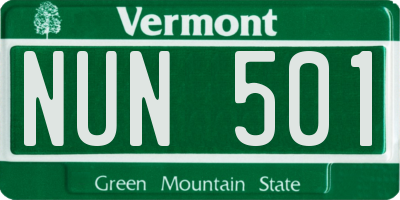 VT license plate NUN501