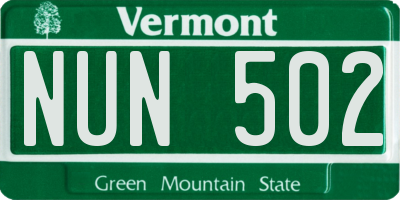 VT license plate NUN502