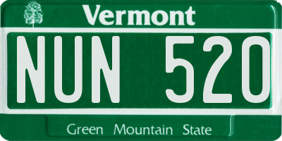 VT license plate NUN520
