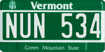 VT license plate NUN534