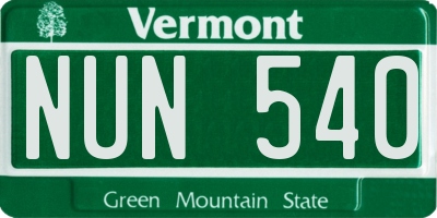VT license plate NUN540