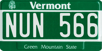 VT license plate NUN566