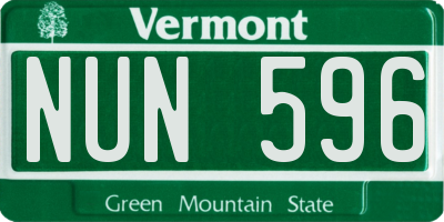 VT license plate NUN596