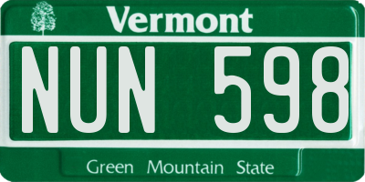 VT license plate NUN598