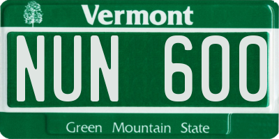 VT license plate NUN600