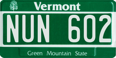 VT license plate NUN602