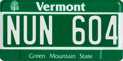 VT license plate NUN604