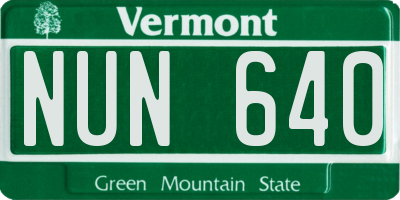 VT license plate NUN640