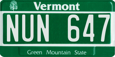 VT license plate NUN647