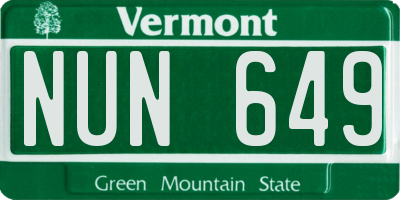 VT license plate NUN649